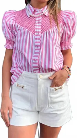 Entro Classic Button-Down Stripe Top In Pink/white