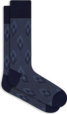 Bugatchi Double Diamond Mercerized Cotton Blend Dress Socks in Navy at Nordstrom