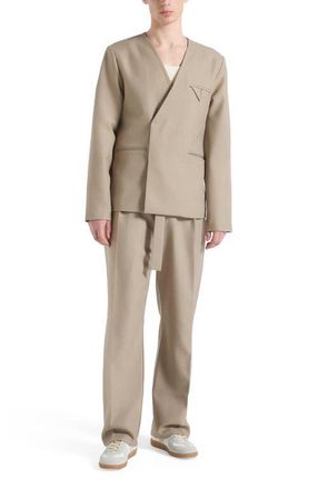 Mani&egrave;re De Voir Colin Collarless Double Breasted Minimal Blazer in Beige at Nordstrom, Size Medium