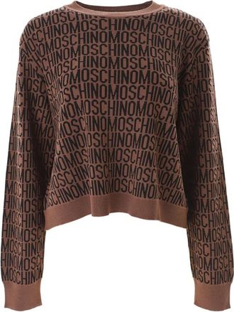 Moschino Logo Jacquard Knit Sweater - Dames - Ronde hals truien - Bruin - S - Wol - Truien & Vesten