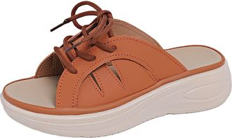 Generic Wedge Sandals for Women UK, Womens Sandals & Slides Open Toe Slippers Non-Slip Comfy Mules Holiday Beach Wedges Shoes Hollow Out Lace Up Platform Sand