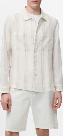 Mango Stripe Linen Overshirt in Off White at Nordstrom, Size Medium