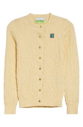 Conner Ives The Shirred Knit Cotton & Cashmere Cardigan in Lemon at Nordstrom, Size X-Small