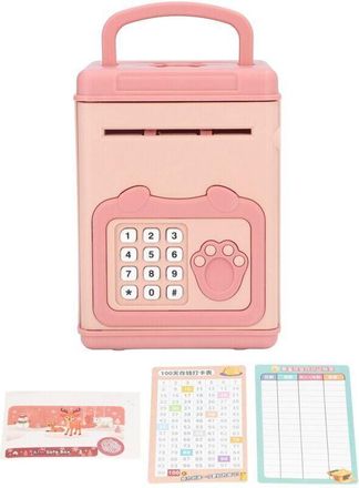 OEM Caja Fuerte Electr&oacute;nica Infantil Con Cajero Autom&aacute;tico, Huella Dactilar, Contrase&ntilde;a Y M&uacute;sica, Color Rosa