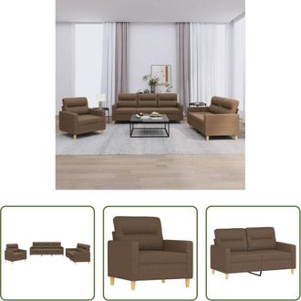 vidaXL Divano a 3 posti - Set di Divani 3 pz con Cuscini Marrone in Tessuto