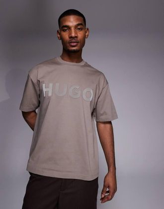 HUGO BOSS HUGO Red - T-shirt in jersey di cotone marrone con logo riflettente