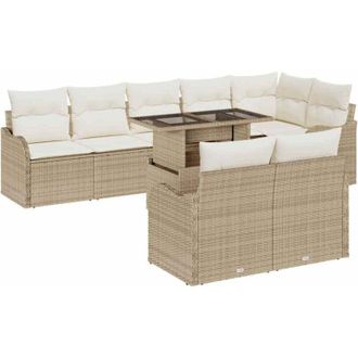 vidaXL Conjunto De Sof&aacute; De Jard&iacute;n 9 Pcs Beige Rattan De Poli&eacute;ster Vidaxl