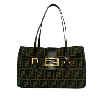Fendi Pre-owned Shoulder Bags, female, Brown, Size: ONE SIZE Pre-owned Zucca Canvas Leather Handbag