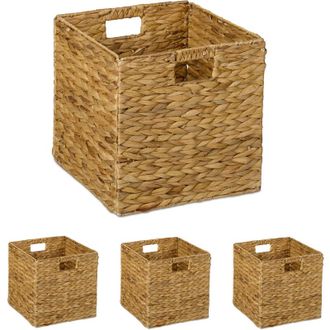 Relaxdays Set 4 Cesti Intrecciati Portaoggetti in Giacinto Acqua, hlp: 30x30x30cm, Scatola da Scaffale Cubo, Naturale - Relaxdays