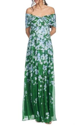 Sachin & Babi Kennedy Floral Print Off the Shoulder Gown in Kelly Green Degrade Florals at Nordstrom, Size 14
