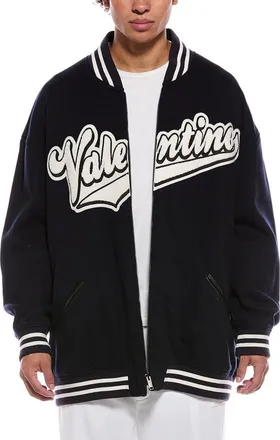 Valentino Patch Leather-Trim Wool Jacket