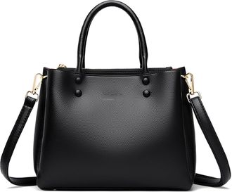 Generic Compatible For Retro Soft PU Leather Women Shoulder Underarm Bags Casual Solid Color Small Top-Handle Handbags Ladies(Black)