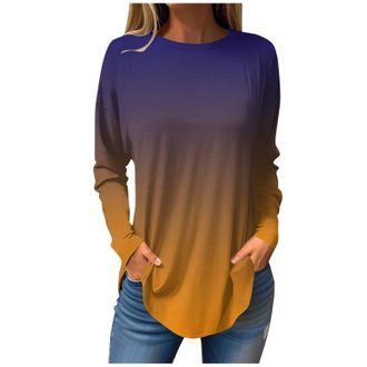 Generic Lightning Deals of The Day Today Sale Tunic Tops for Women Fashion Gradient Dye Long Sleeve Pullover Tops Plus Size Crewneck T Shirts Casual Oversized
