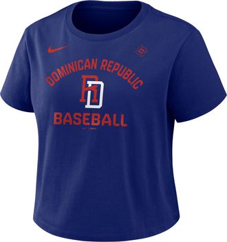 Nike Dominican Republic National Baseball Team 2026 World Baseball Classic Mod Nike Womens Cropped T-Shirt in Blue | 048647XWBD-8PM