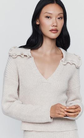 Maeve Cotton Wool Ribbed & Ruffled Knit Top