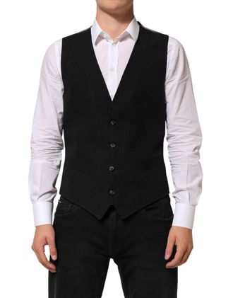 Dolce & Gabbana Black Cotton Waistcoat Dress Men Formal Mens Vest
