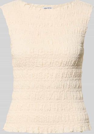 Jake*s Casual Top mit Smok-Details und Rundhalsausschnitt in Beige, Gr&ouml;&szlig;e XXL