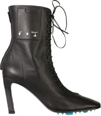 Off-white Lace-Up Black Leather Boots