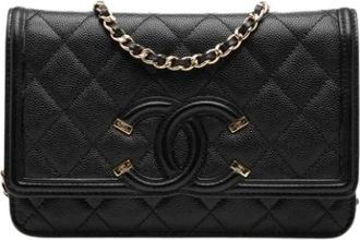 Chanel Pre-owned Wallet on Chain - Dames - Vintage Schoudertas - Zwart - ONE Size - Leer - Vintage