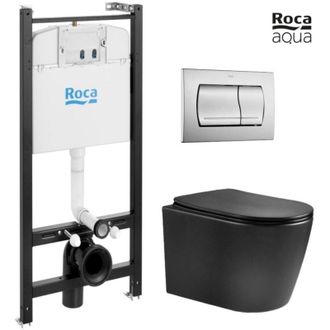 Roca Roca - Bastidor Active Pack Cisterna Empotrada Y Pulsador Cromo Mat Con Inodoro Suspendido Nebula Black Mate Rimless