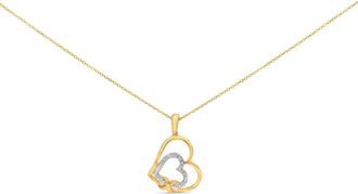 House of Brilliance Gold Vermeil Diamond Accent Double Heart Pendant Necklace