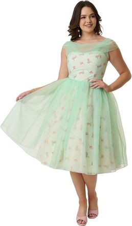 Unique Vintage 1960s Modern Art Swing Dress in Green Floral at Nordstrom, Size Small