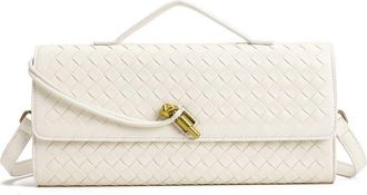 Generic Woven Clutch Bag, Green, Faux Leather, Envelope Style with Gold Hardware and Handle (White)