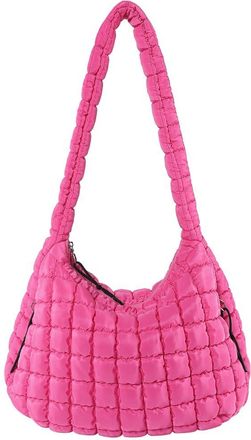 Generic Women Casual Satchel Bag Large Capacity Quilted Bubbles Crossbody Bag Solid Color Fashion Padded Sling Bag Puffer Shoulder Bags (Rose Red)