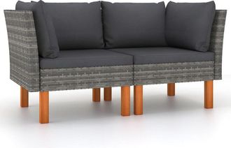 vidaXL Sofás de esquina 2 uds ratán sintético y madera de eucalipto Vidaxl