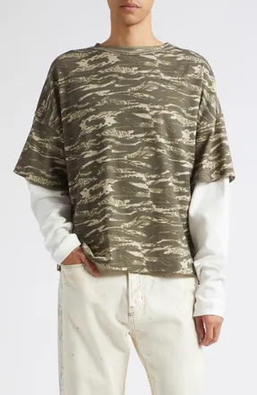Rhude Tiger Camo Double Layer T-shirt in Camo/white at Nordstrom, Size Xx-Large