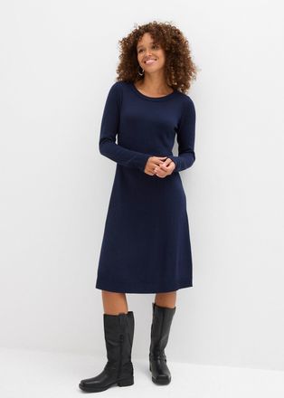 Bonprix Strickkleid BONPRIX Strickkleid in ausgestellter Form, Damen, Gr. 56/58 (XXXL), N-Gr, dunkelblau, Obermaterial: 50% Baumwolle, 50% Polyacryl, ausgeste