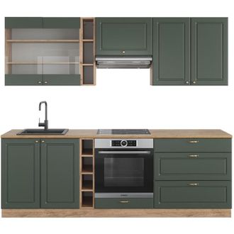 Vicco Cucina componibile Fame-Line, Quercia verde-oro Country/oro Power, 235 cm, PL Rovere, Vicco