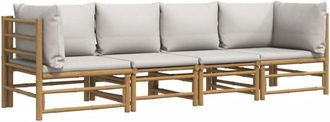 vidaXL Vidaxl - Set De Muebles De Jard&iacute;n 4 Piezas Bamb&uacute; Y Cojines Gris Claro