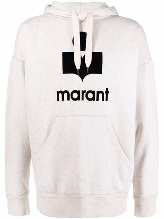 Isabel Marant Miley flocked-logo hoodie - Neutrals