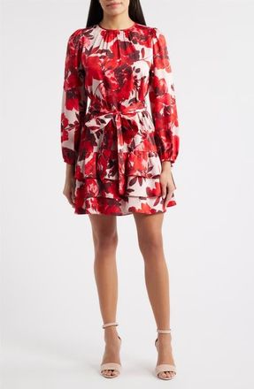 Anne Klein Floral Tiered Tie Waist Dress in Rose Mist Multi at Nordstrom, Size 16