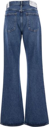 A Gold E Womens Wide Five-Pocket Jeans, Blue Denim Cotton