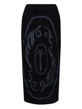 Johanna Ortiz Pueblo Ancestral printed leather midi skirt - Black