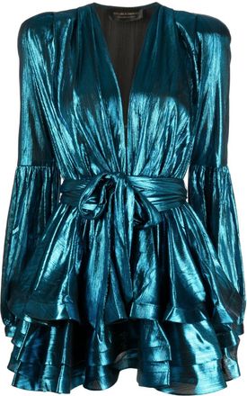 Bronx and Banco ruffle-detailing V-neck dress - women - Polyester/Spandex/Elastane - L - Blue