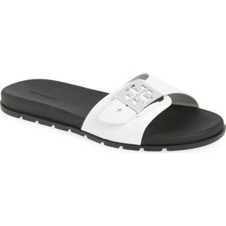 Tory Burch Buckle Slide Sandal in White /Perfect Black /Silver at Nordstrom, Size 11