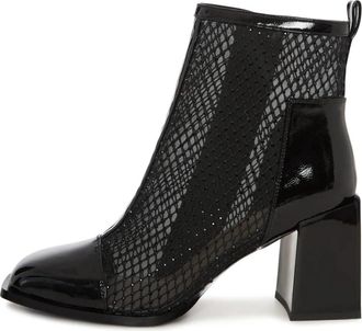 Cesare Gaspari Mesh Panel Lakleren Enkellaars - Dames - Laarzen met Hak - Zwart - 37 EU - Leer - Schoenen