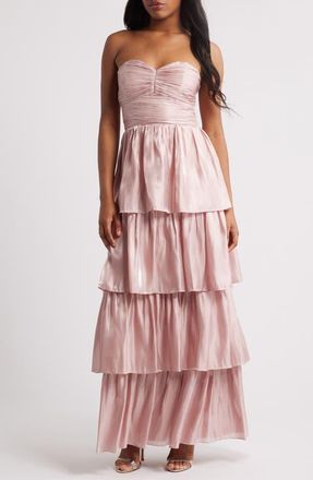 Lulus Bella Strapless Tiered Gown in Mauve at Nordstrom, Size Medium