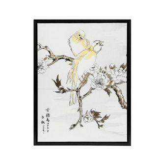 Artery8 Canary Peach Tree Flowers Japanese Framed Canvas Wall Art Print Kashu | Size: W24 x H32
