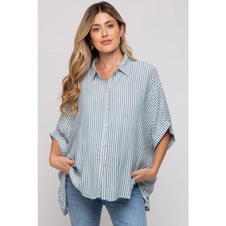 Pinkblush Striped Button Up Dolman Top in Teal at Nordstrom, Size Large