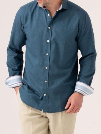 Koy Clothing Long Sleeve Cotton Merino Wool Shirt in Teal at Nordstrom, Size Xxx-Large