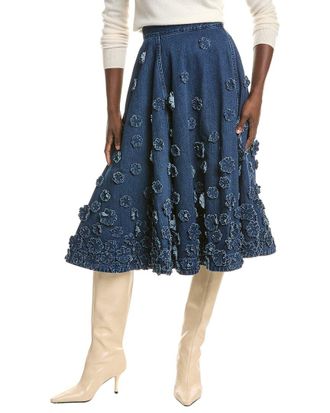 Michael Kors Floral Embroidered Denim Circle Skirt