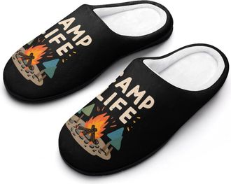 Generic Camp Life Funny Mens Cotton Slippers Soft Non-Slip Rubber Sole House Slipper Indoor Outdoor