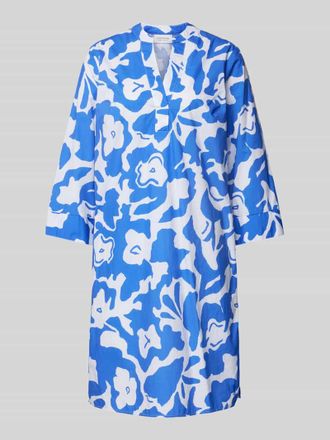 Comma Knielanges Kleid mit Tunikakragen in Blau, Gr&ouml;&szlig;e 40