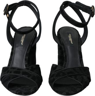 Dolce & Gabbana Black Leopard Suede Heels Sandals Womens Shoes