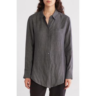 Theory Hekanina Drape Button Front Shirt in Pewter Melange at Nordstrom Rack, Size Petite