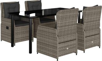 vidaXL Set Comedor De Jard&iacute;n 5 Piezas Con Cojines Rat&aacute;n Sint&eacute;tico Gris Vidaxl
